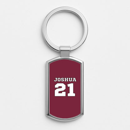 Burgundy - Personalised Football Silver Keyring