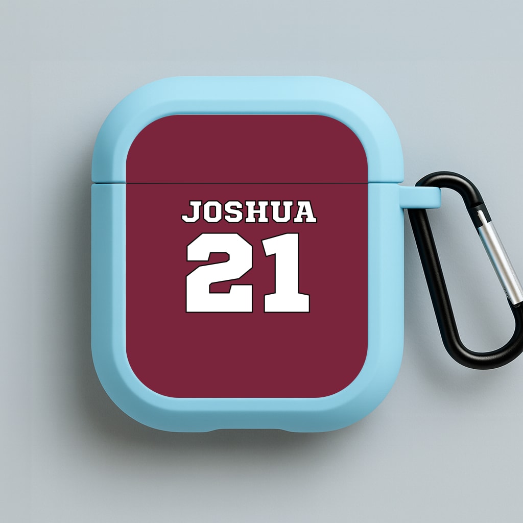 Burgundy - Personalised Football Blue AirPods Case