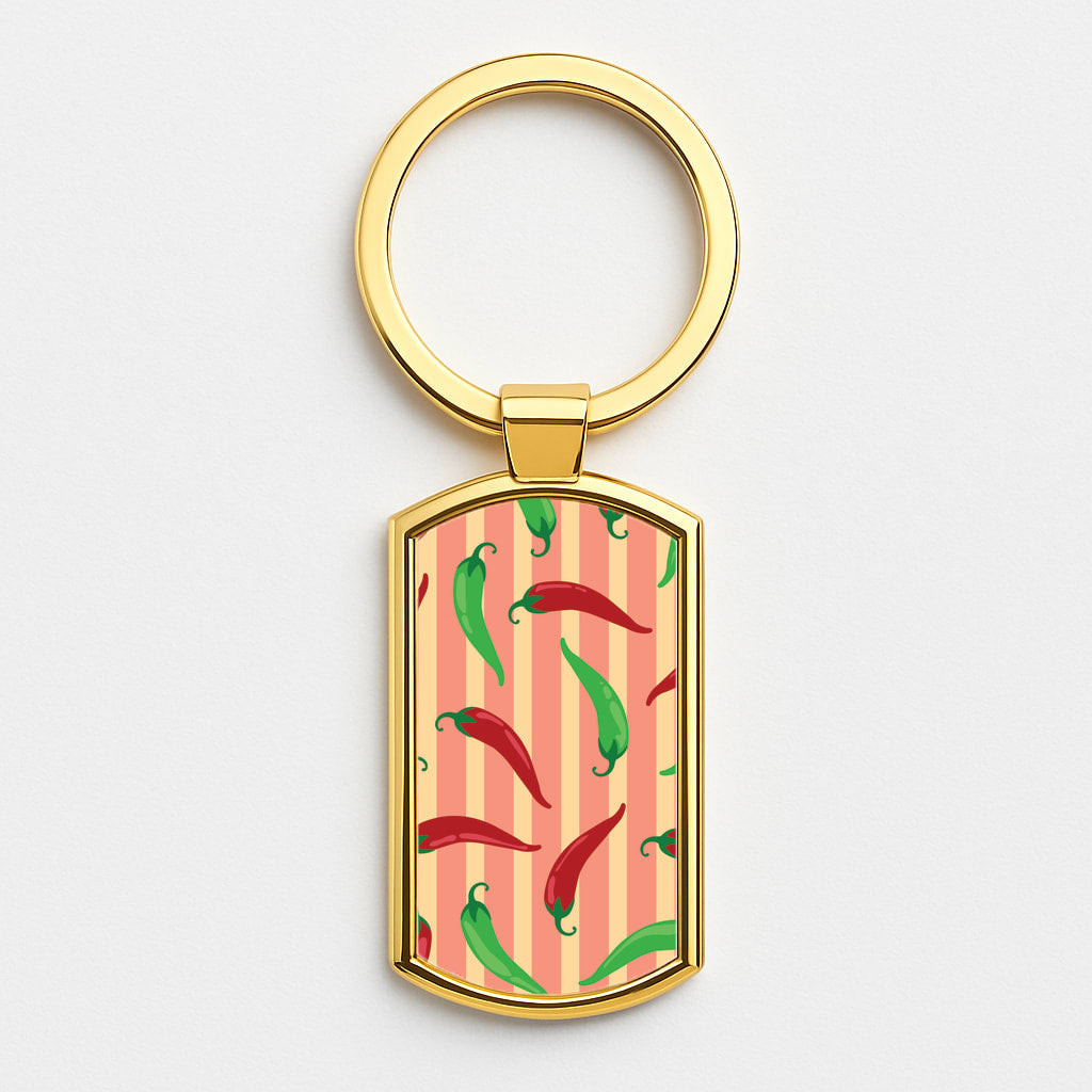 Chilis With Stripes Pattern Gold Keyring