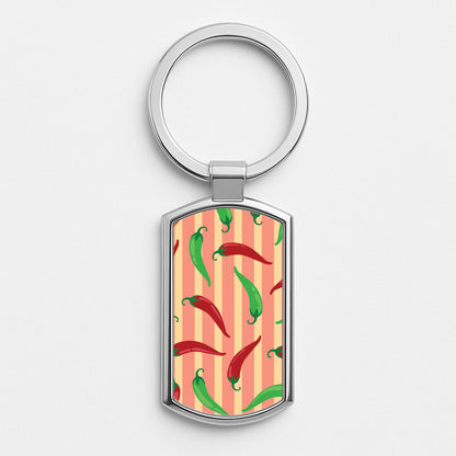 Chilis With Stripes Pattern Silver Keyring