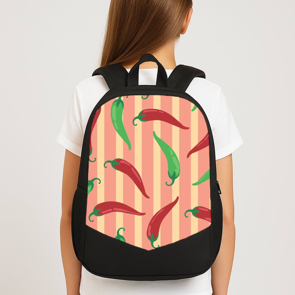 Chilis With Stripes Pattern Large School Bag