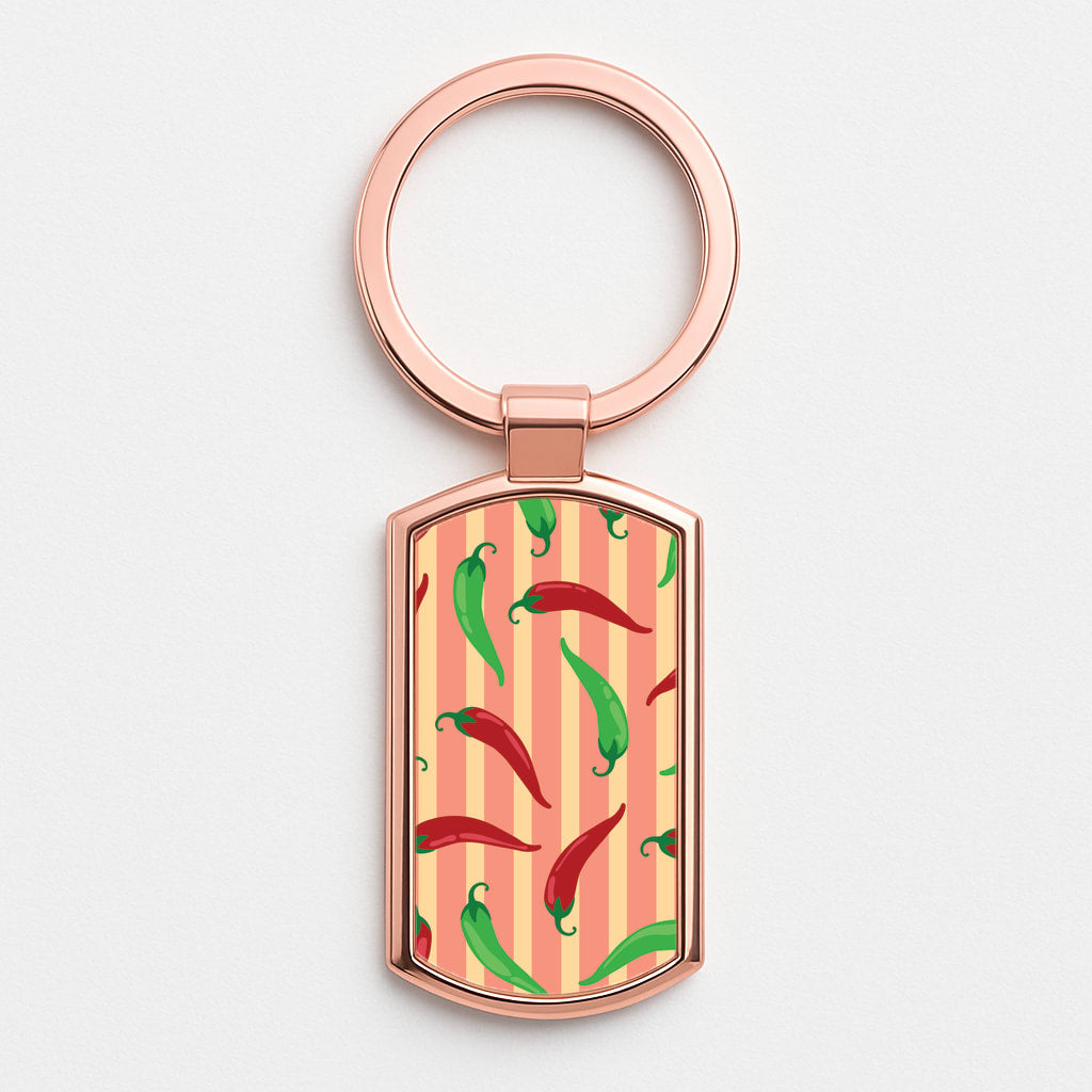 Chilis With Stripes Pattern Rose Gold Keyring