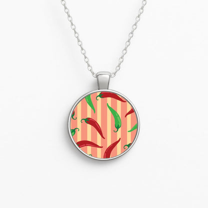 Chilis With Stripes Pattern Circle Necklace