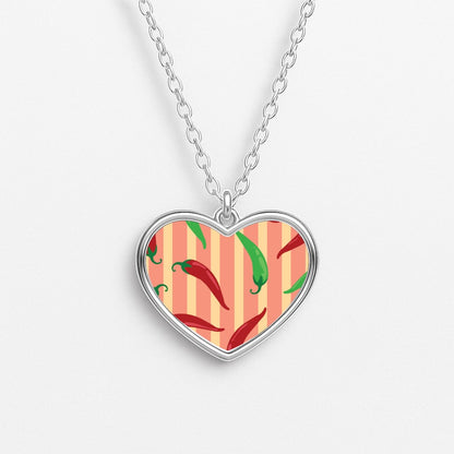 Chilis With Stripes Pattern Heart Necklace
