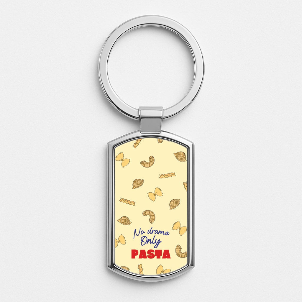 No Drama, Only Pasta Silver Keyring