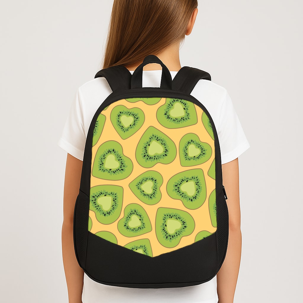 Kiwi Hearts Pattern Large School Bag