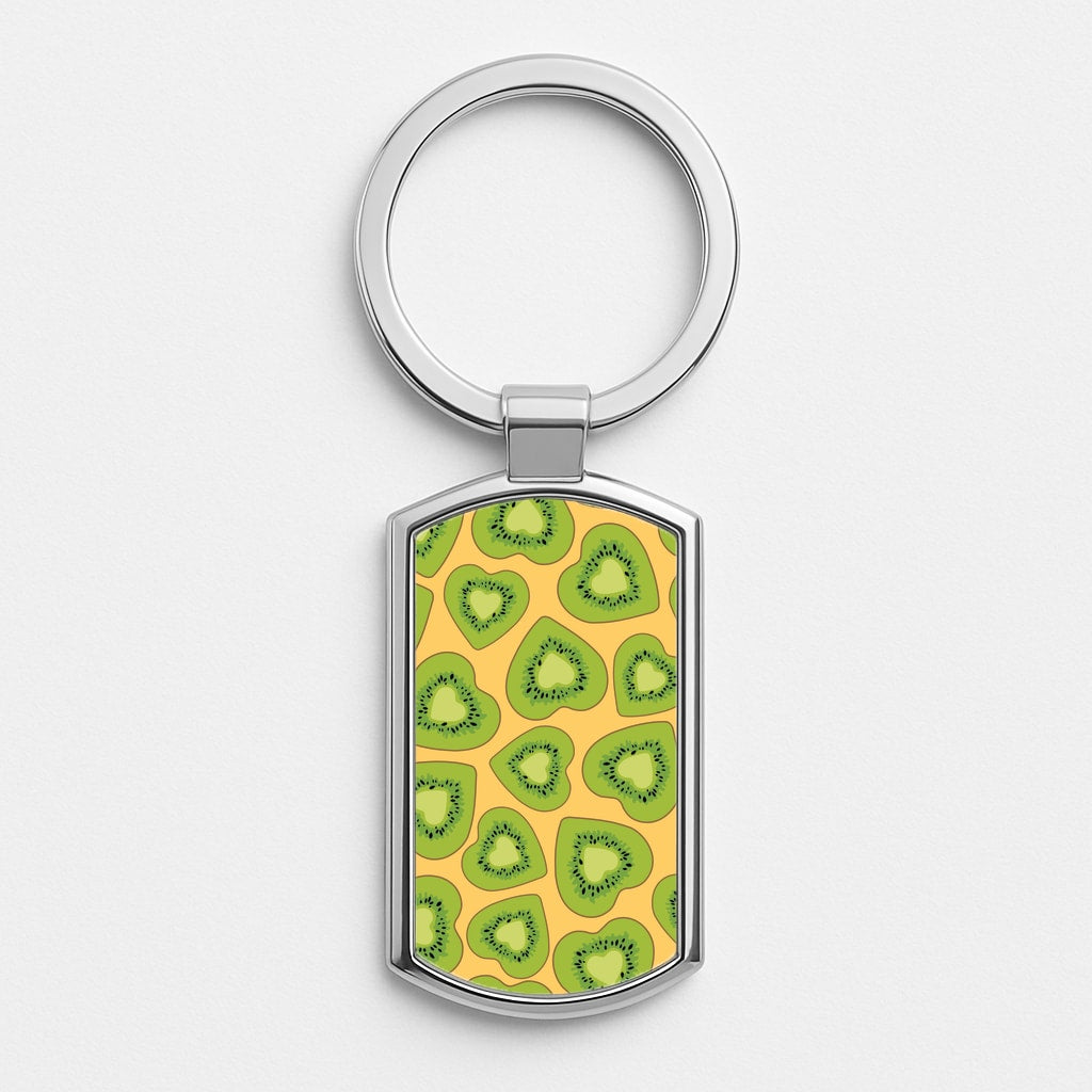 Kiwi Hearts Pattern Silver Keyring