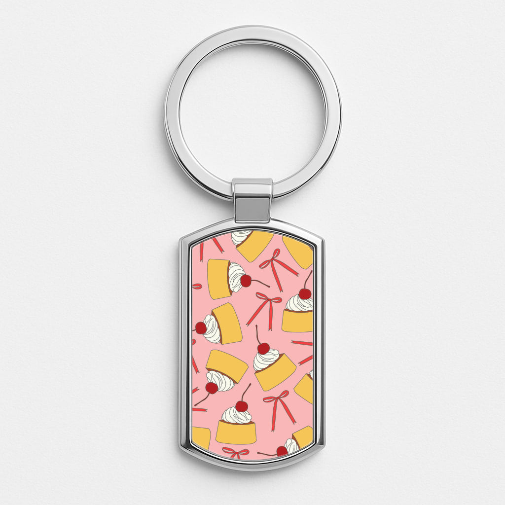 Coquette Bows And Pudding Pattern Silver Keyring