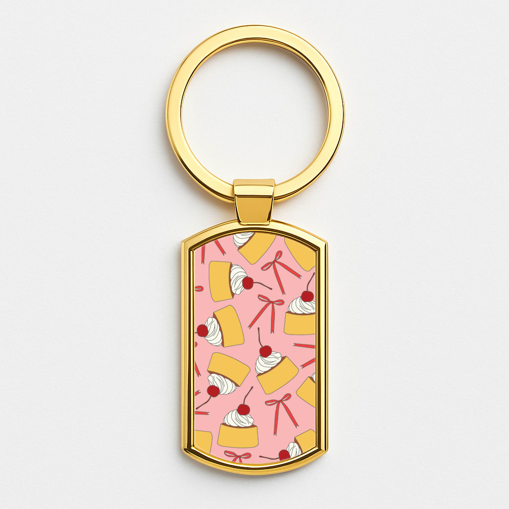 Coquette Bows And Pudding Pattern Gold Keyring
