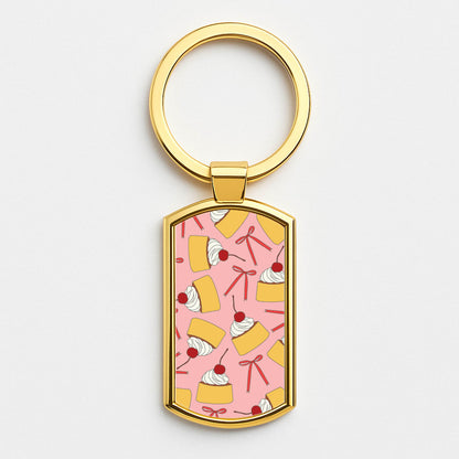 Coquette Bows And Pudding Pattern Gold Keyring