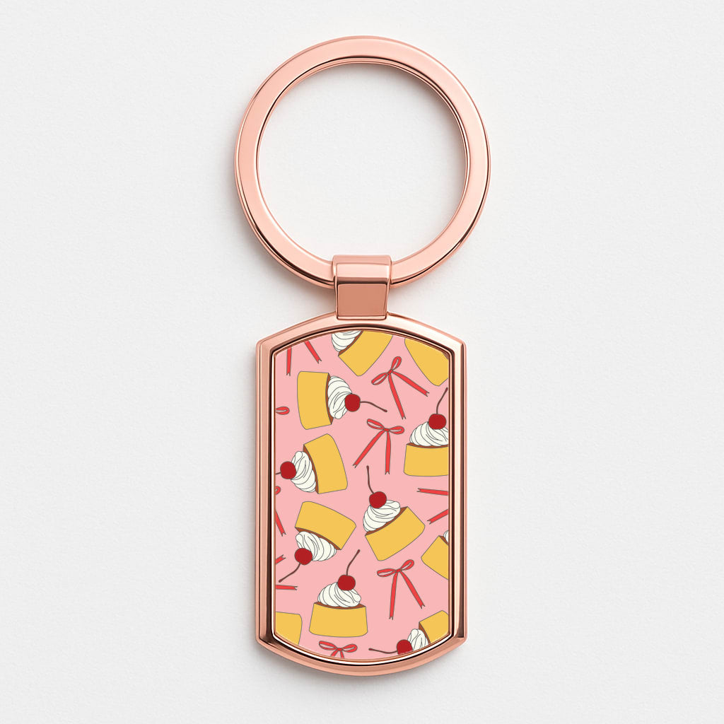 Coquette Bows And Pudding Pattern Rose Gold Keyring