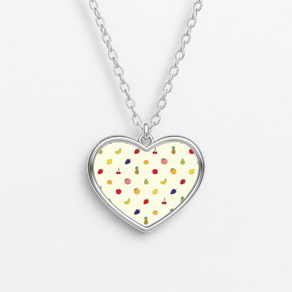 Miniature Fruits Pattern Heart Necklace