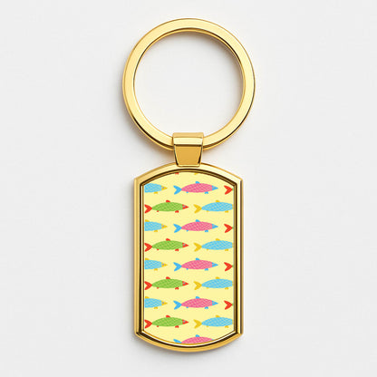 Colourful Cartoon Fish Pattern Gold Keyring