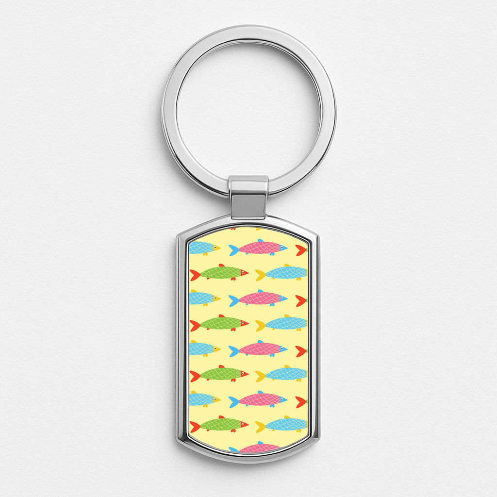 Colourful Cartoon Fish Pattern Silver Keyring