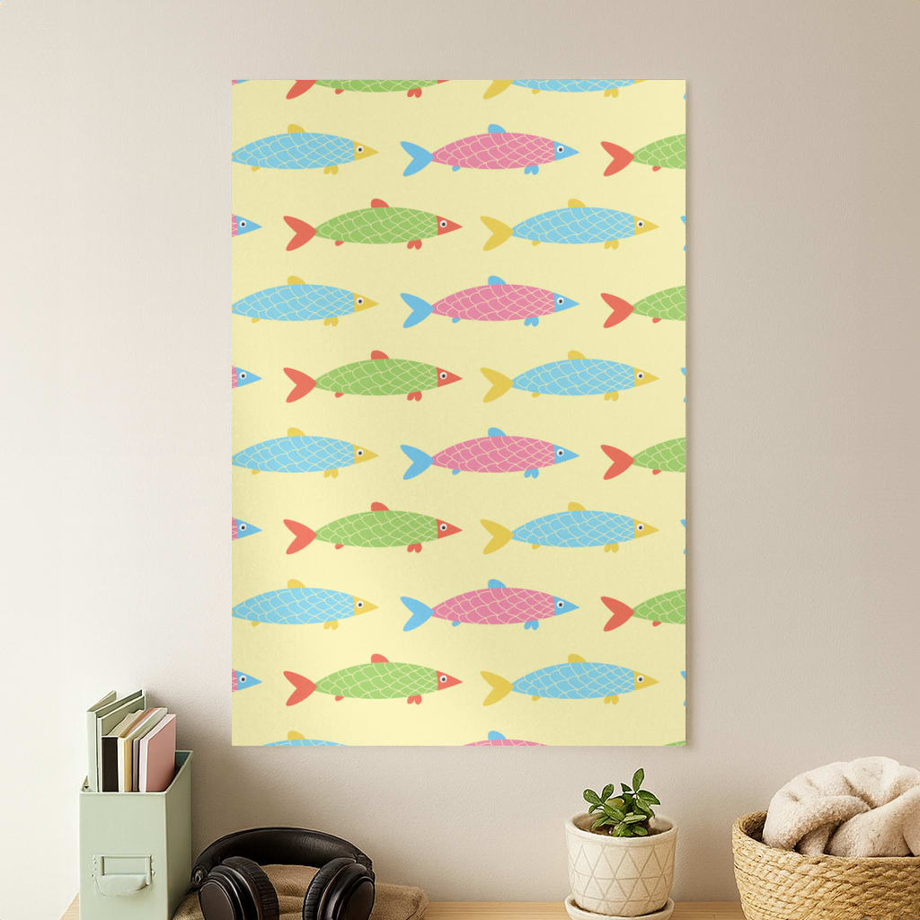 Colourful Cartoon Fish Pattern Poster