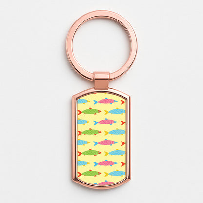 Colourful Cartoon Fish Pattern Rose Gold Keyring
