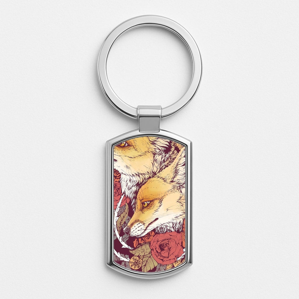 Red Fox Bloom Silver Keyring
