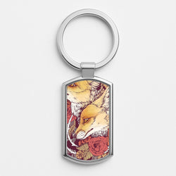 Red Fox Bloom Silver Keyring