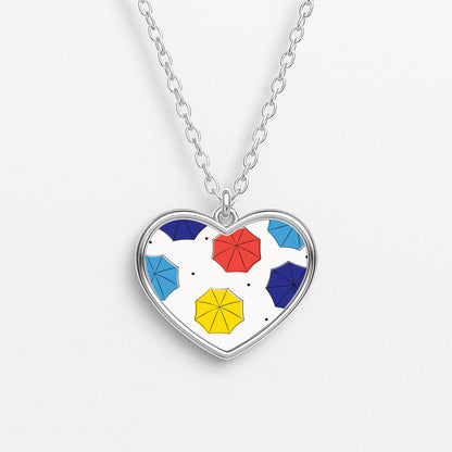 Colourful Umbrellas Pattern Heart Necklace