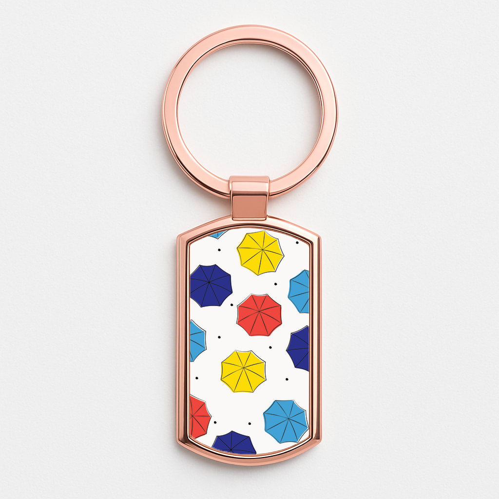 Colourful Umbrellas Pattern Rose Gold Keyring