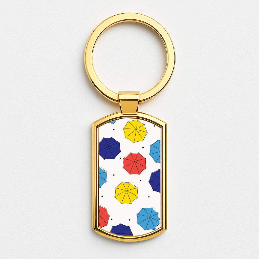Colourful Umbrellas Pattern Gold Keyring