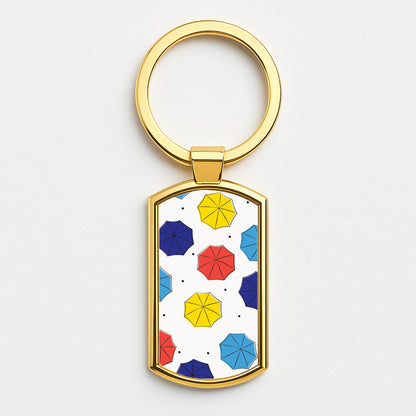 Colourful Umbrellas Pattern Gold Keyring
