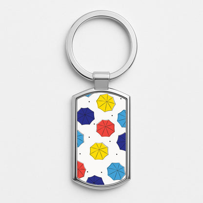 Colourful Umbrellas Pattern Silver Keyring