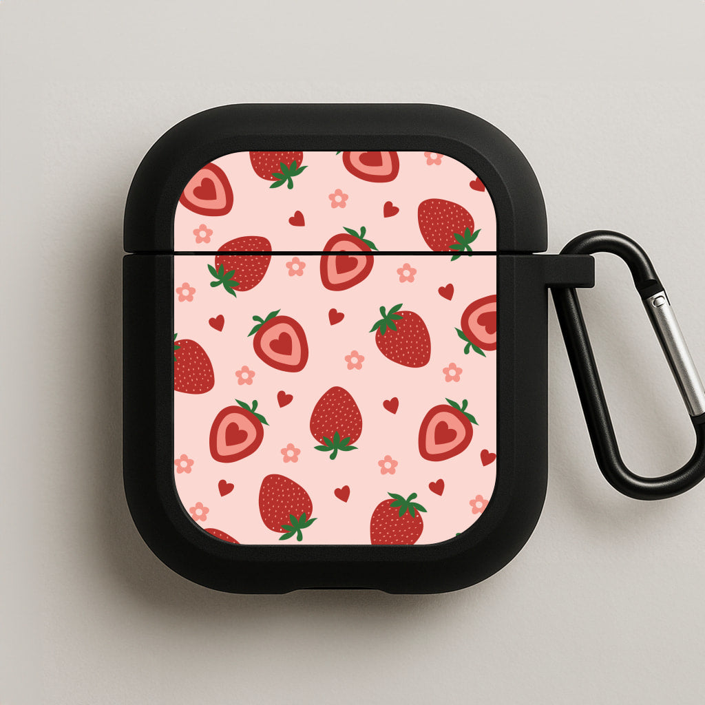 Strawberries And Hearts - Fruit Patterns AirPods Case