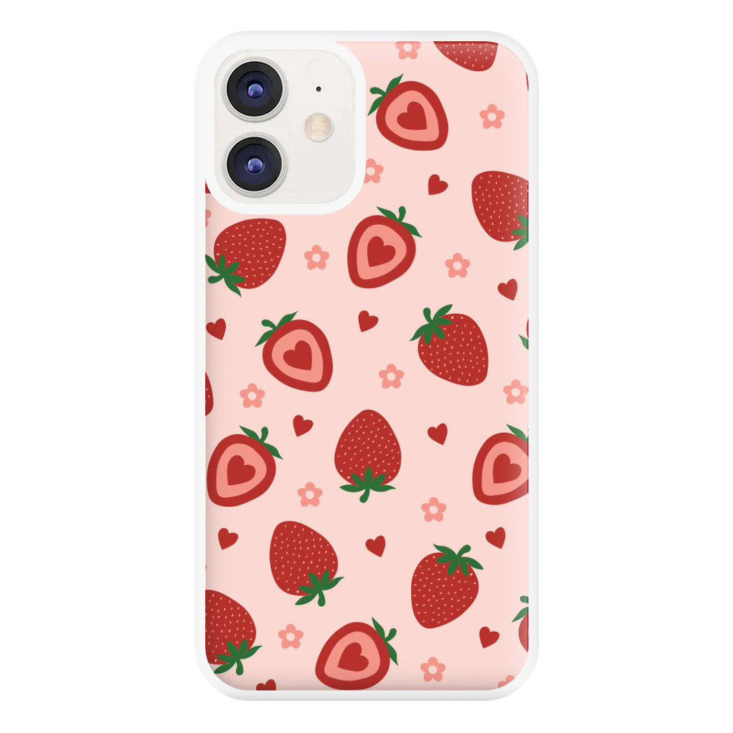 Strawberries And Hearts - Fruit Patterns Phone Case for iPhone 12 / 12 Pro