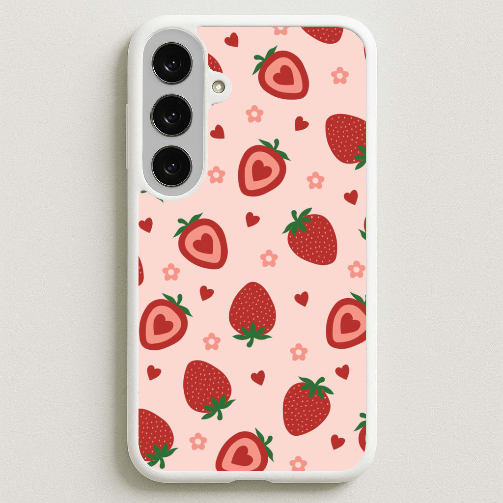 Strawberries And Hearts - Fruit Patterns Phone Case for Galaxy S25FE