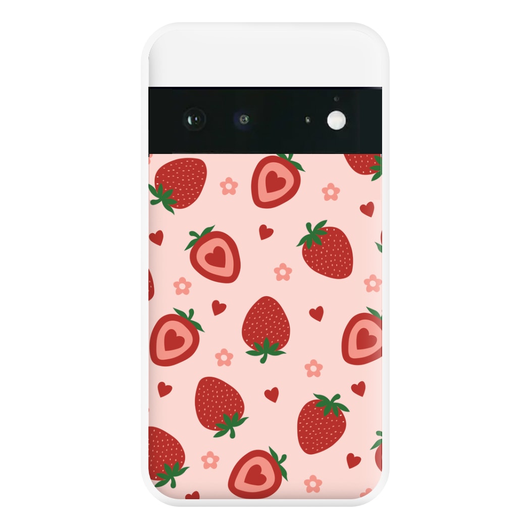 Strawberries And Hearts - Fruit Patterns Phone Case for Google Pixel 6a