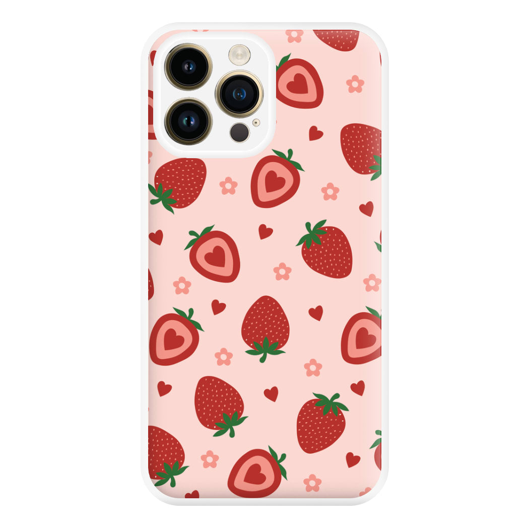 Strawberries And Hearts - Fruit Patterns Phone Case for iPhone 14 Pro Max