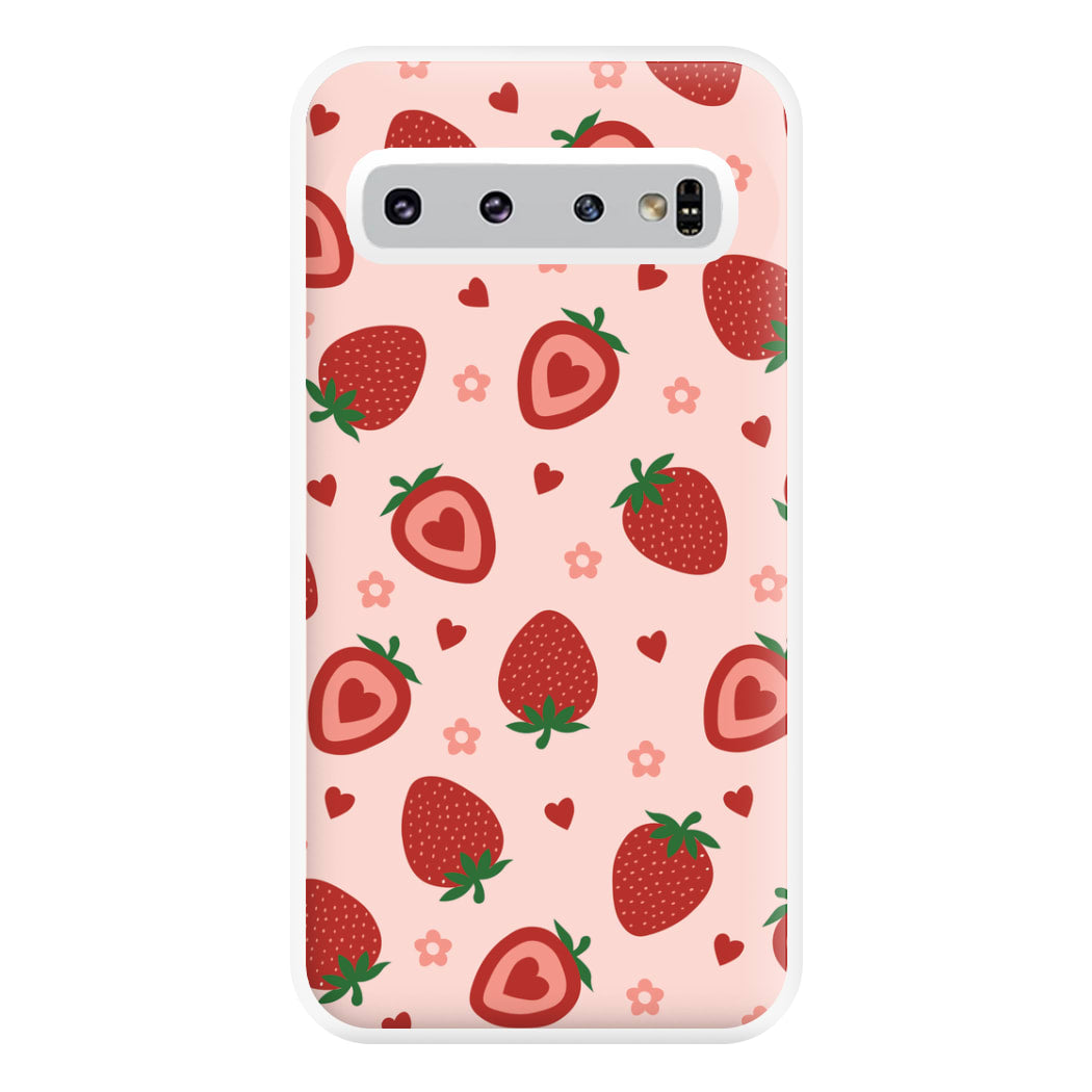 Strawberries And Hearts - Fruit Patterns Phone Case for Galaxy S10 Plus