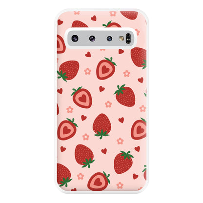 Strawberries And Hearts - Fruit Patterns Phone Case for Galaxy S10 Plus