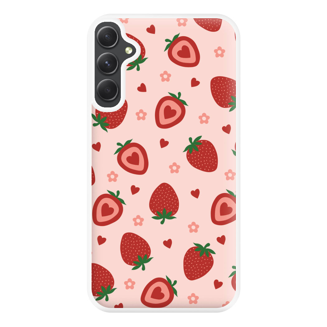 Strawberries And Hearts - Fruit Patterns Phone Case for Galaxy A14