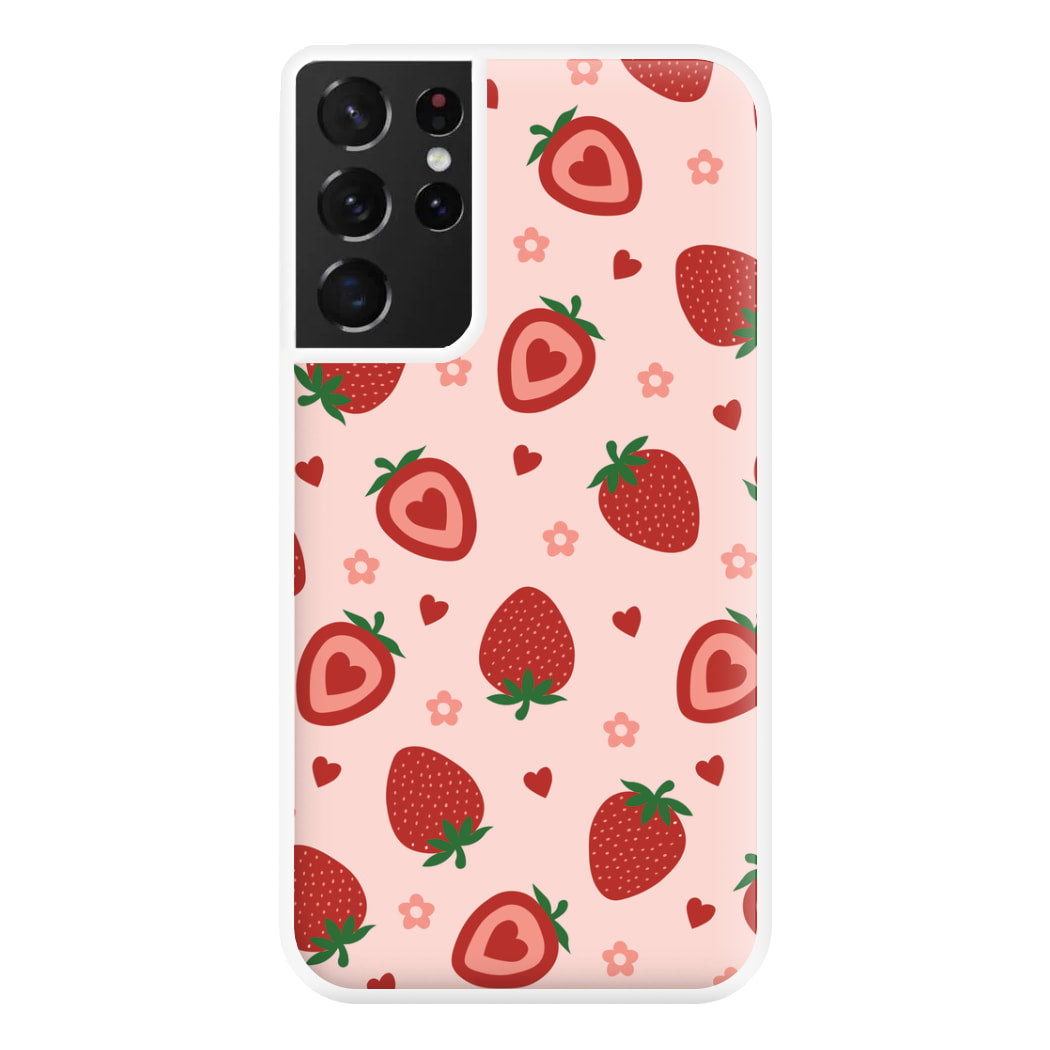 Strawberries And Hearts - Fruit Patterns Phone Case for Galaxy S21 Ultra