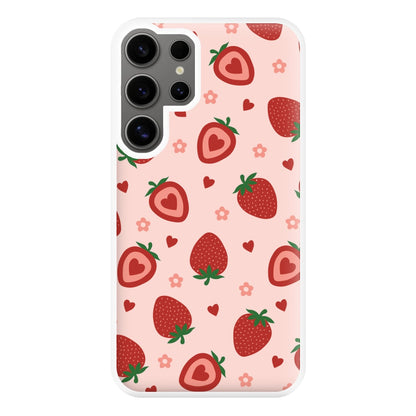 Strawberries And Hearts - Fruit Patterns Phone Case for Galaxy S24 Ultra