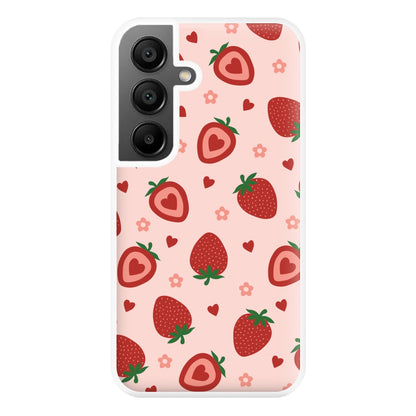 Strawberries And Hearts - Fruit Patterns Phone Case for Galaxy A55