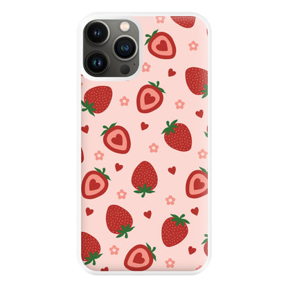 Strawberries And Hearts - Fruit Patterns Phone Case for iPhone 13 Pro Max