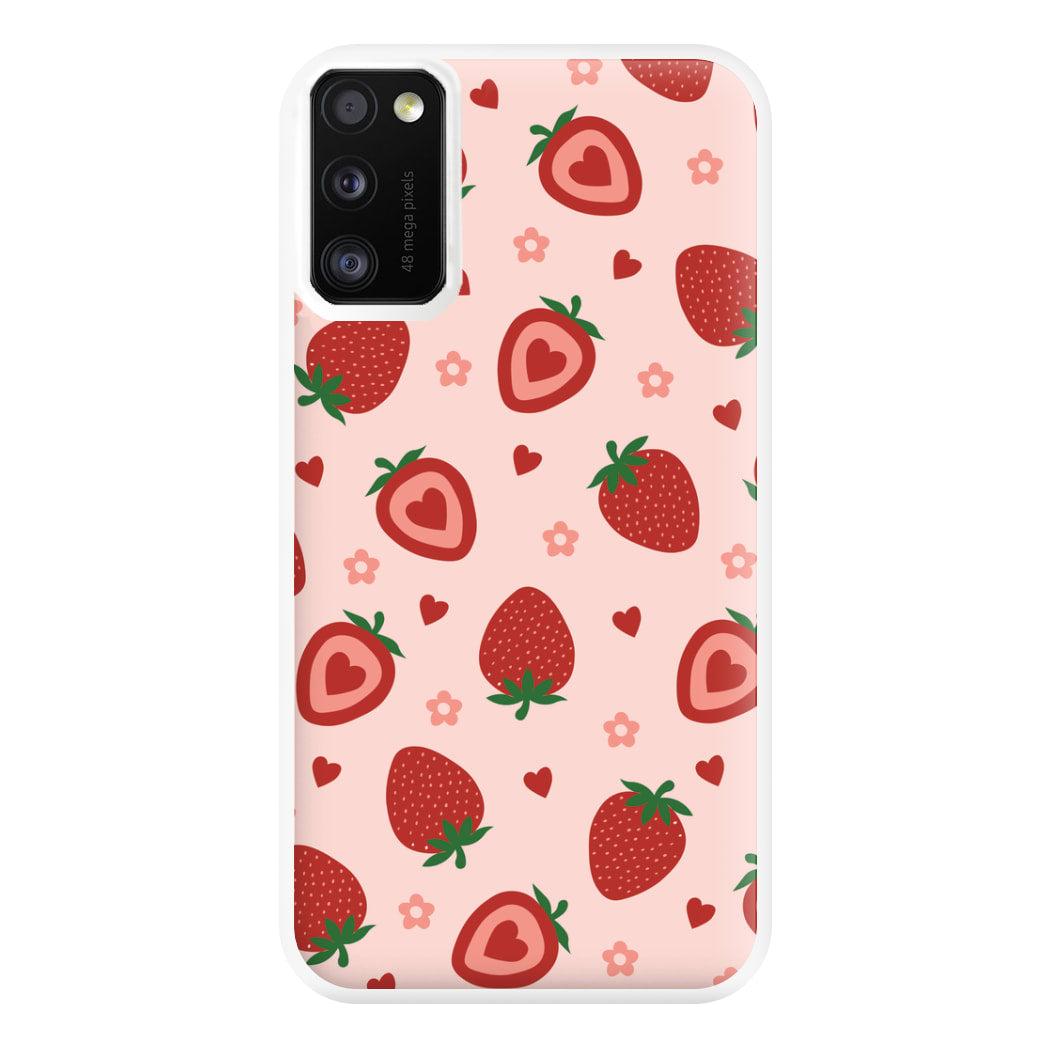 Strawberries And Hearts - Fruit Patterns Phone Case for Galaxy A41