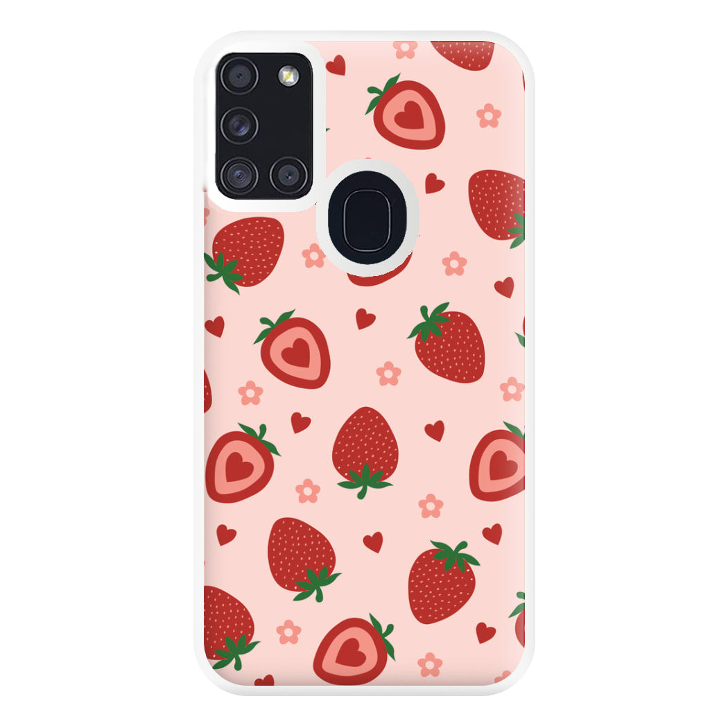 Strawberries And Hearts - Fruit Patterns Phone Case for Galaxy A21s