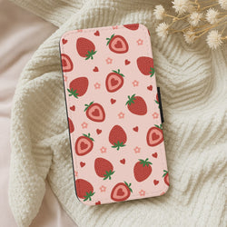 Strawberries And Hearts - Fruit Patterns Wallet Phone Case
