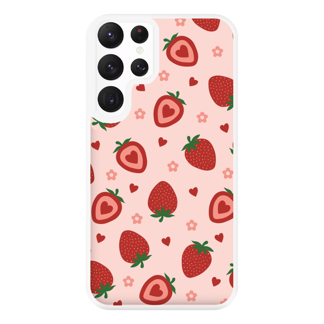 Strawberries And Hearts - Fruit Patterns Phone Case for Galaxy S22 Ultra