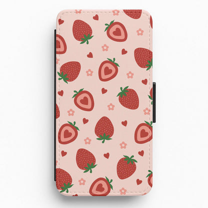 Strawberries And Hearts - Fruit Patterns Flip / Wallet Phone Case