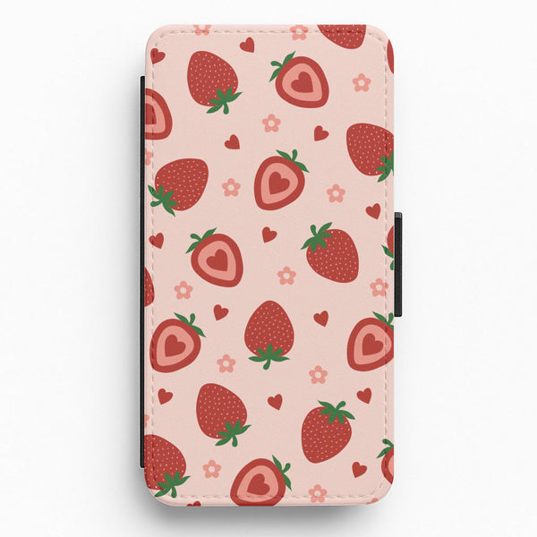 Strawberries And Hearts - Fruit Patterns Flip / Wallet Phone Case