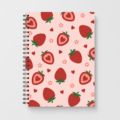 Strawberries And Hearts - Fruit Patterns Notebook