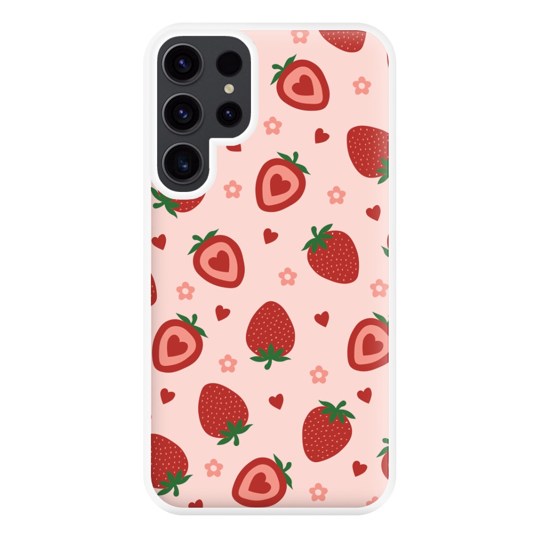 Strawberries And Hearts - Fruit Patterns Phone Case for Galaxy S23 Ultra