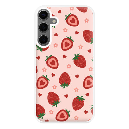 Strawberries And Hearts - Fruit Patterns Phone Case for Galaxy S24FE