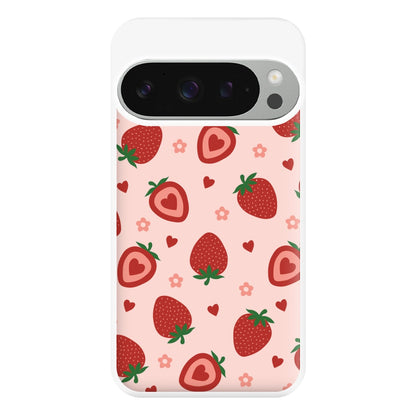 Strawberries And Hearts - Fruit Patterns Phone Case for Google Pixel 9 Pro XL