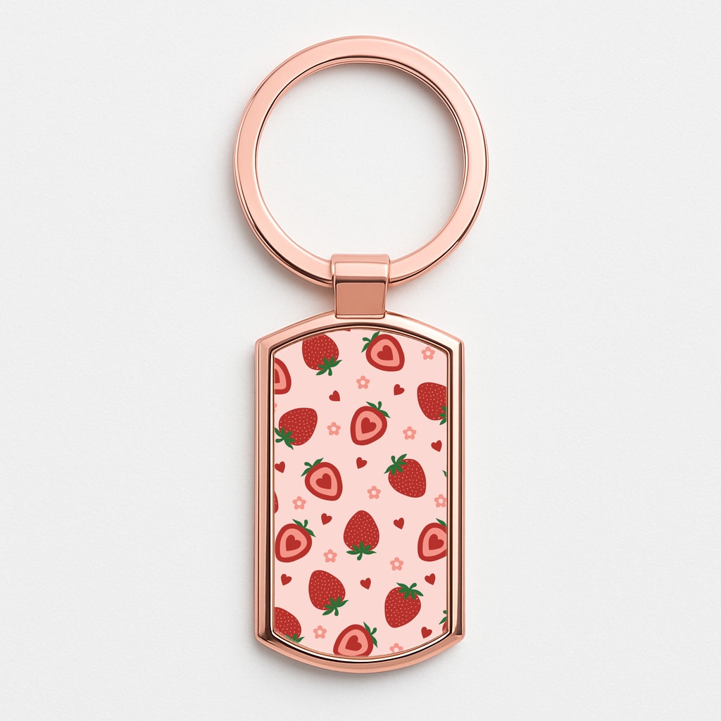 Strawberries And Hearts - Fruit Patterns Rose Gold Keyring